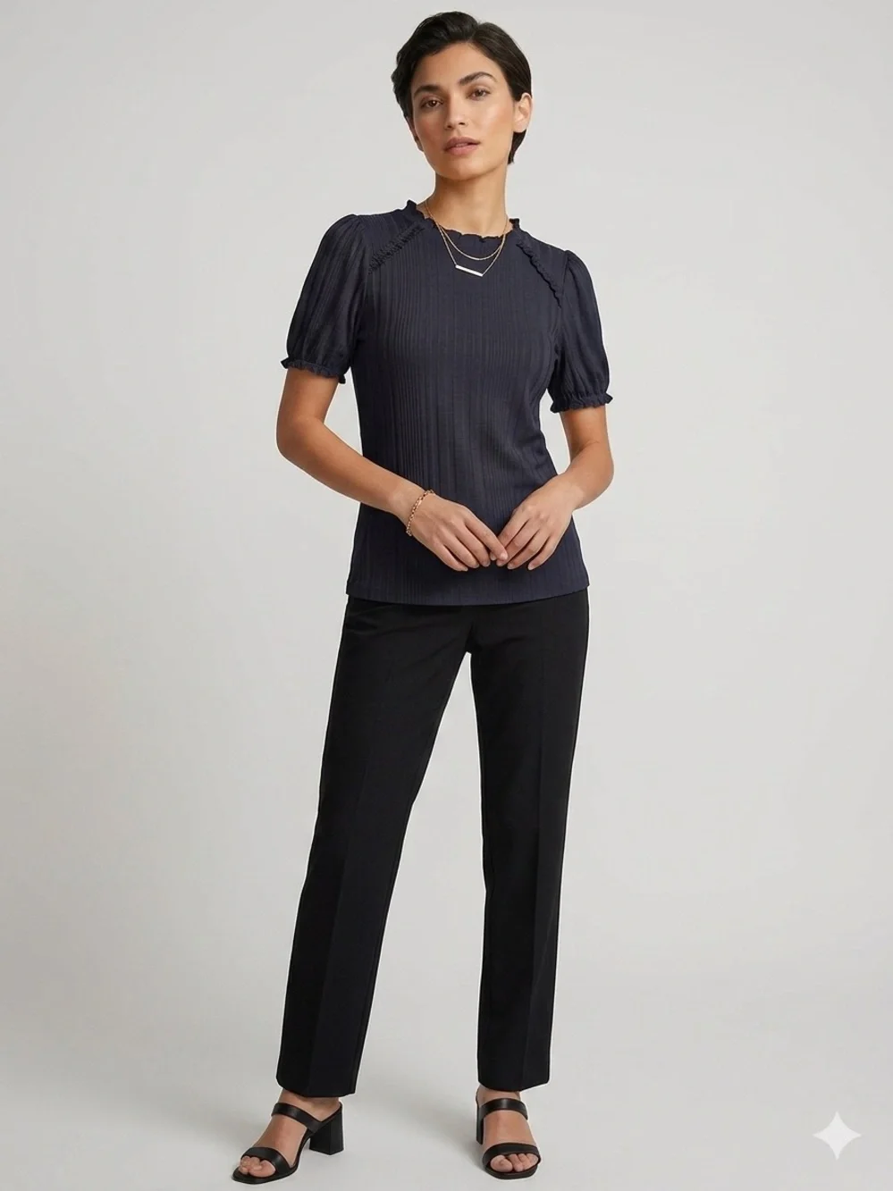 Loft Women's Navy Short-Sleeve Ribbed Top